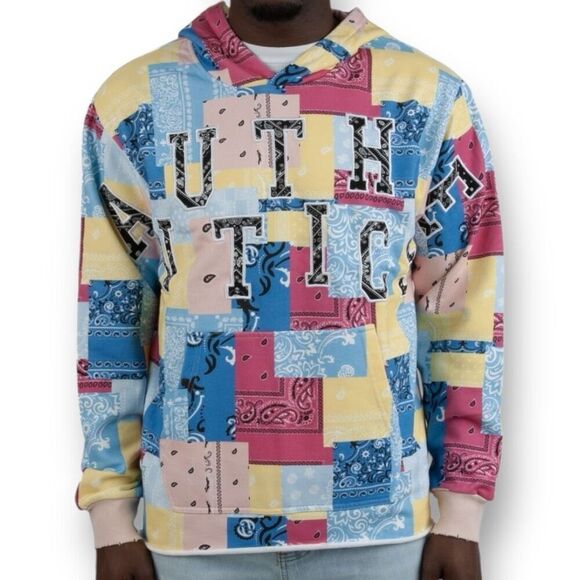 Authentics Bandana Patchwork Pullover Hoodie Sweatshirt Large Multicolor Paisley - Picture 1 of 13
